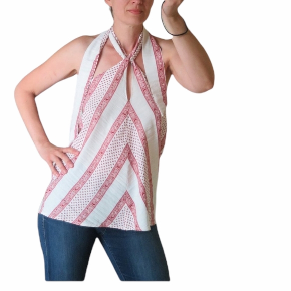 Line and Dot Revolve halter top red white floral geometric print size Large - Picture 7 of 7